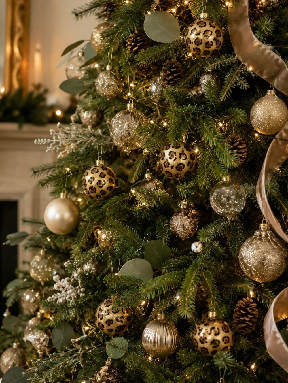 Pier 1 Gold Leopard Print Christmas Ornaments Decorative Hanging Holiday Tree